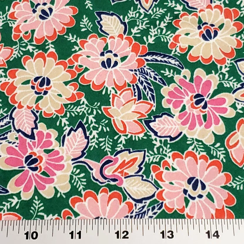 ITY Stretch Knit Fabric, A Very Pretty Hunter Green and Pink Floral, Very Nice Feel and Drape, So Soft and Versatile, Sold by the 1/2 yard