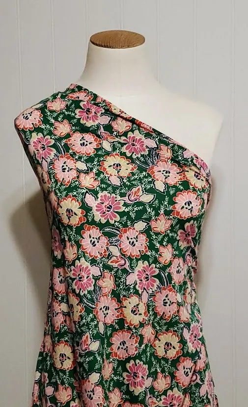 ITY Stretch Knit Fabric, A Very Pretty Hunter Green and Pink Floral, Very Nice Feel and Drape, So Soft and Versatile, Sold by the 1/2 yard