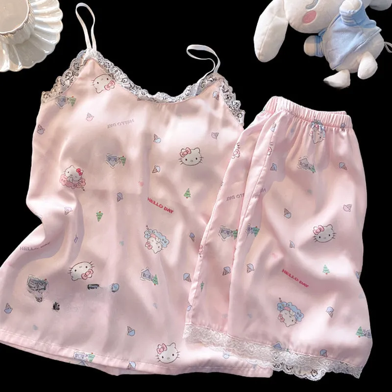 Kitty Ice Silk Satin Suspender Pajamas KI566