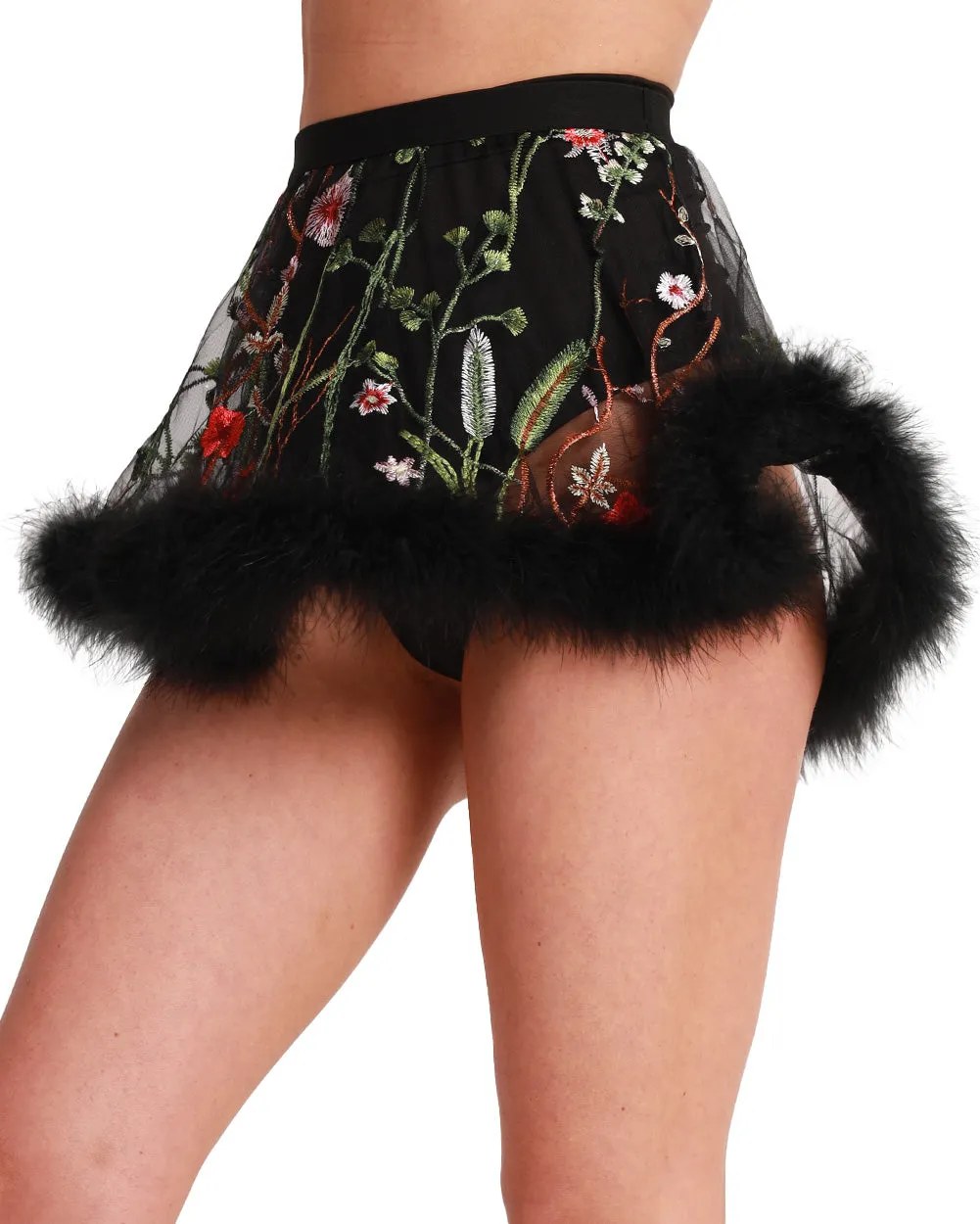 Lace Flower Fields Marabou Mini Skirt