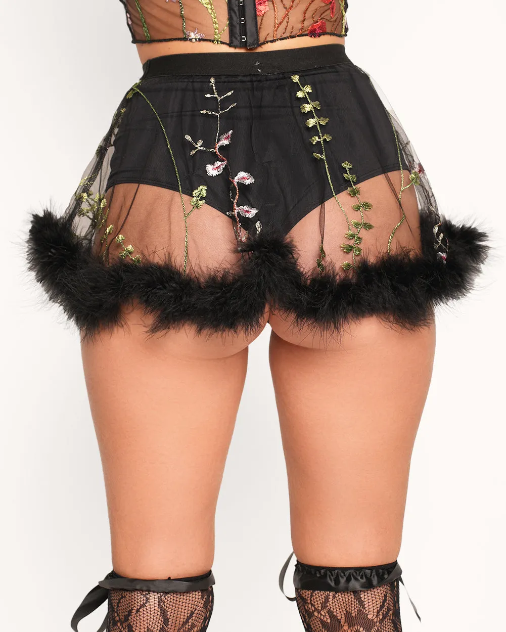 Lace Flower Fields Marabou Mini Skirt