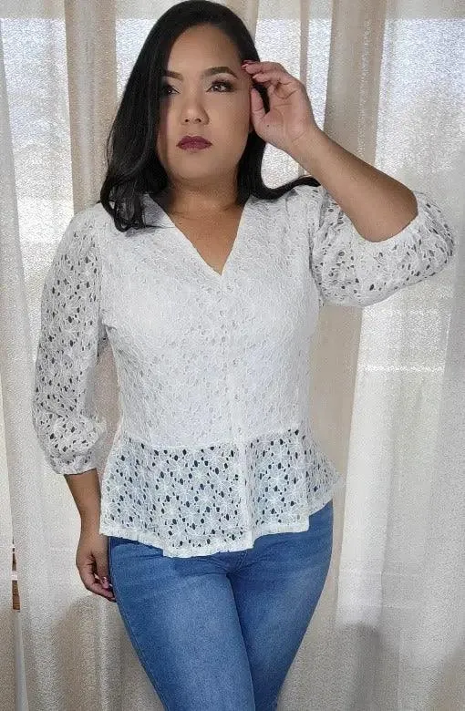 Lace-up Blouse Plus Size with Linning