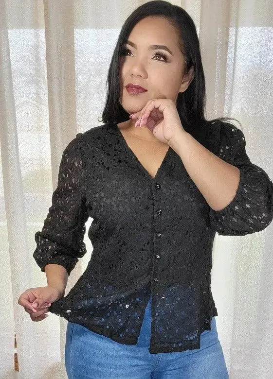 Lace-up Blouse Plus Size with Linning