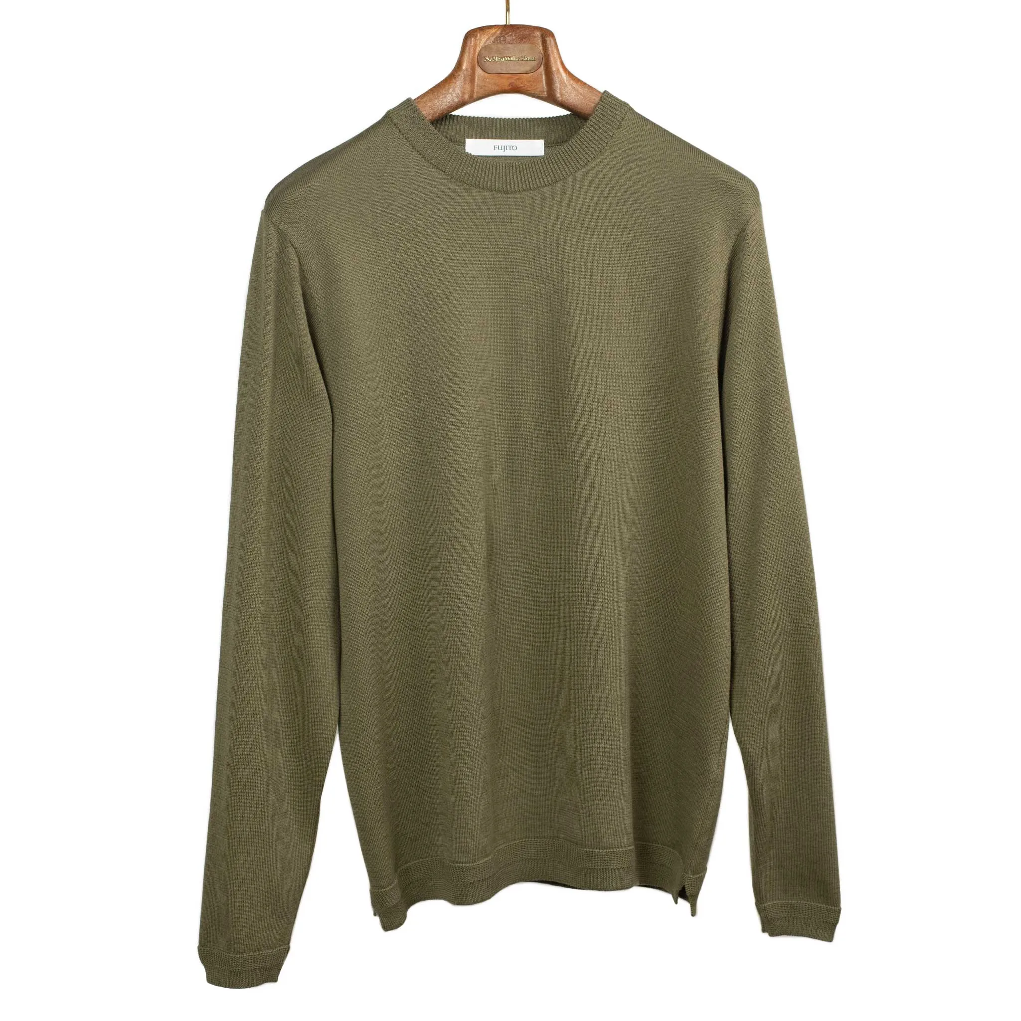 Long sleeve knit t-shirt in dark olive cotton