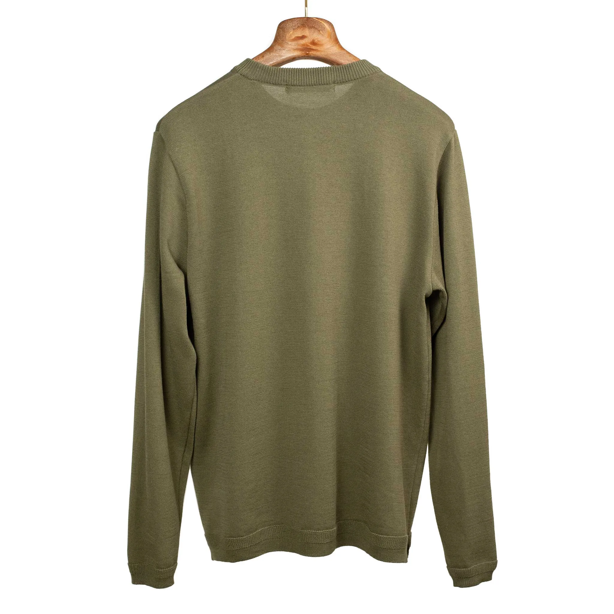 Long sleeve knit t-shirt in dark olive cotton