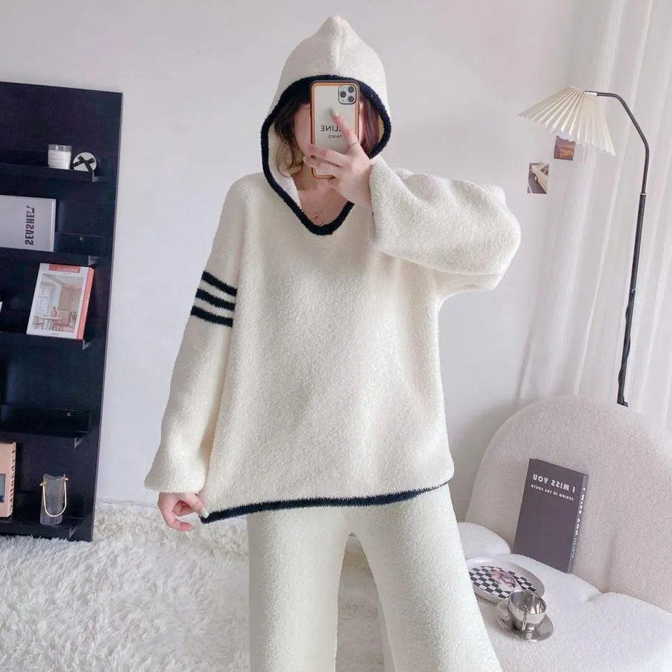 Loose Plush Hooded Soft Pajamas Set