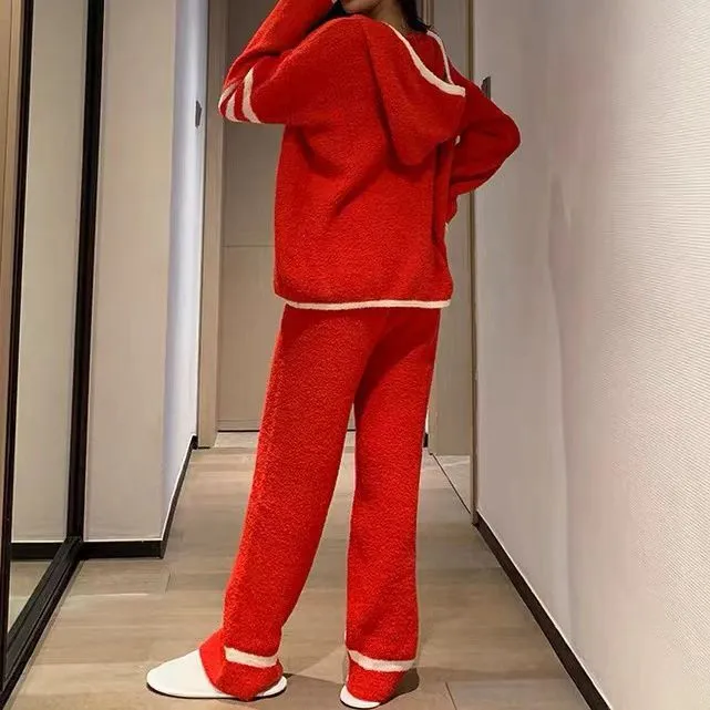 Loose Plush Hooded Soft Pajamas Set