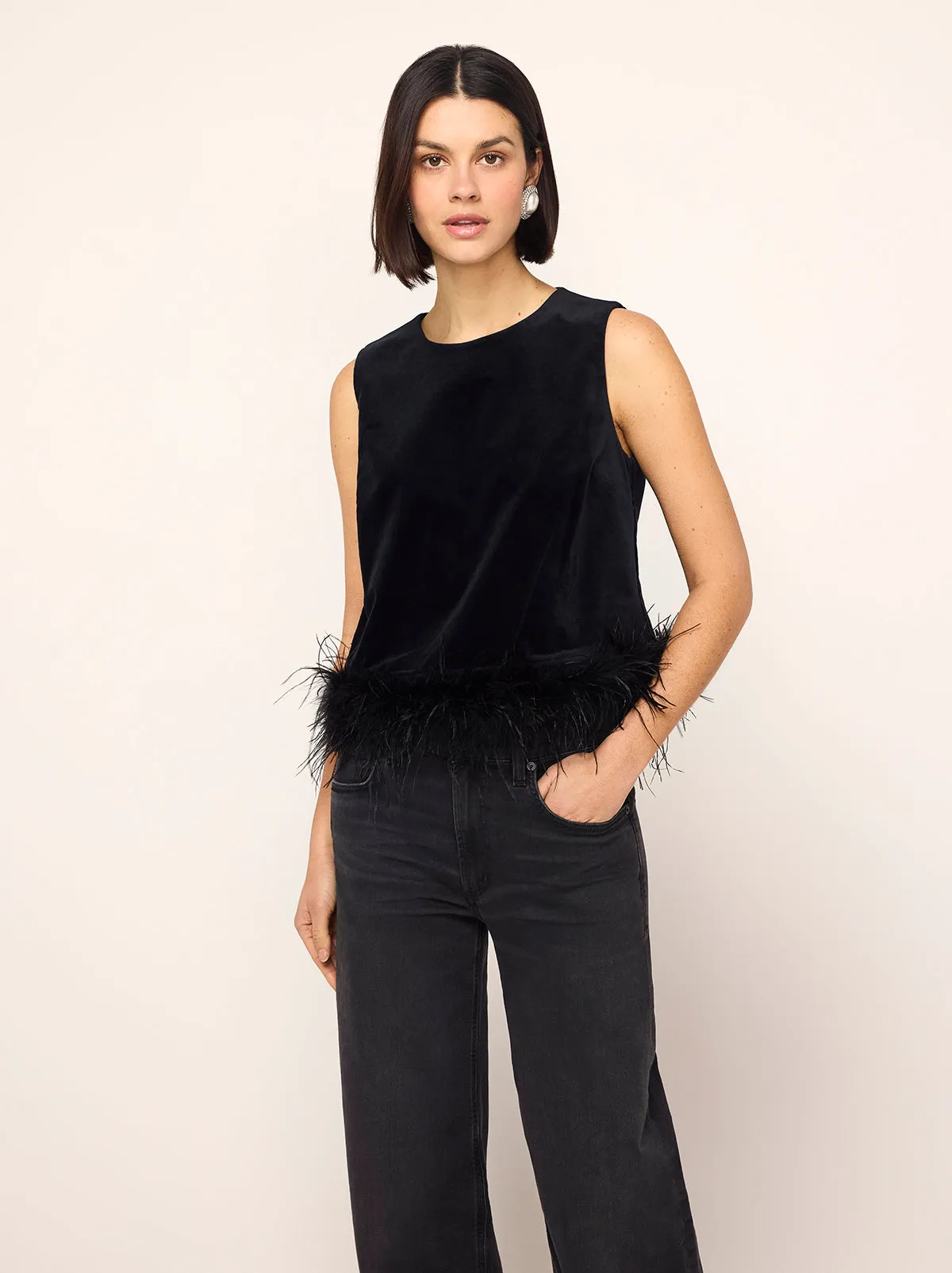 Lou Lou Black Velvet Feather Top