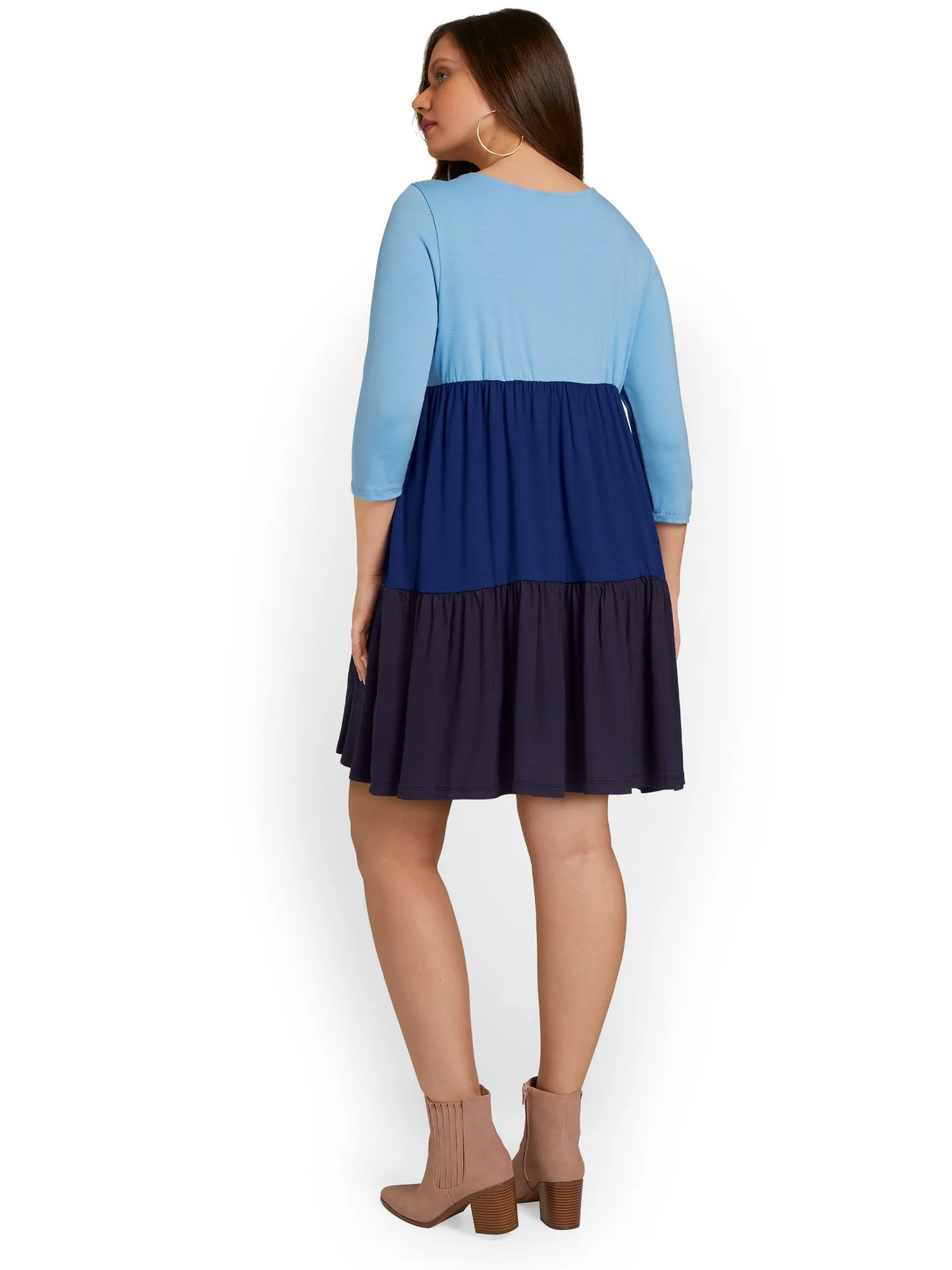 Maternity Tiered 3/4-Sleeve Colorblock Dress