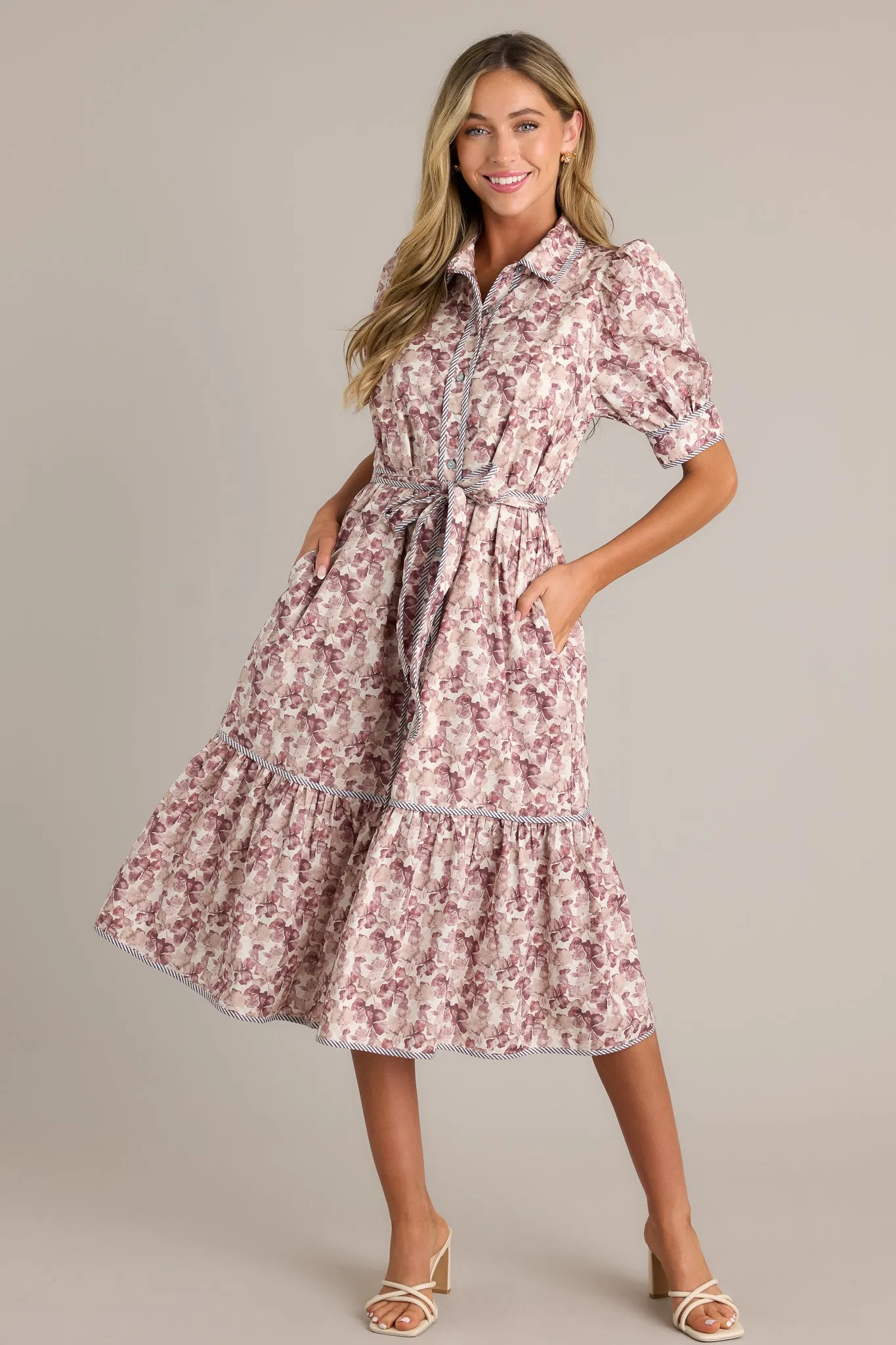 Midnight Mist 100% Cotton Brown Floral Midi Dress