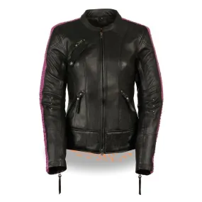 Milwaukee Leather MLL2570 Women's Black Fuchsia Pink Leather Jacket with Phoenix Studding and Embroidery