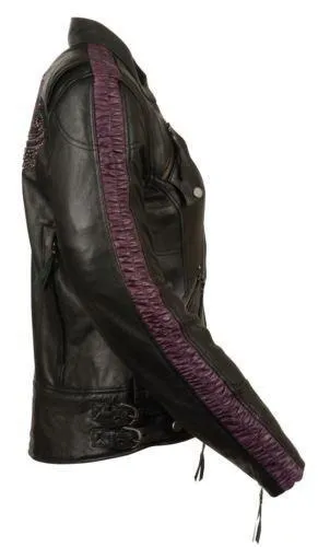 Milwaukee Leather MLL2570  Women's Phoenix Embroidered Black and Purple Leather Jacket with Gun Pockets