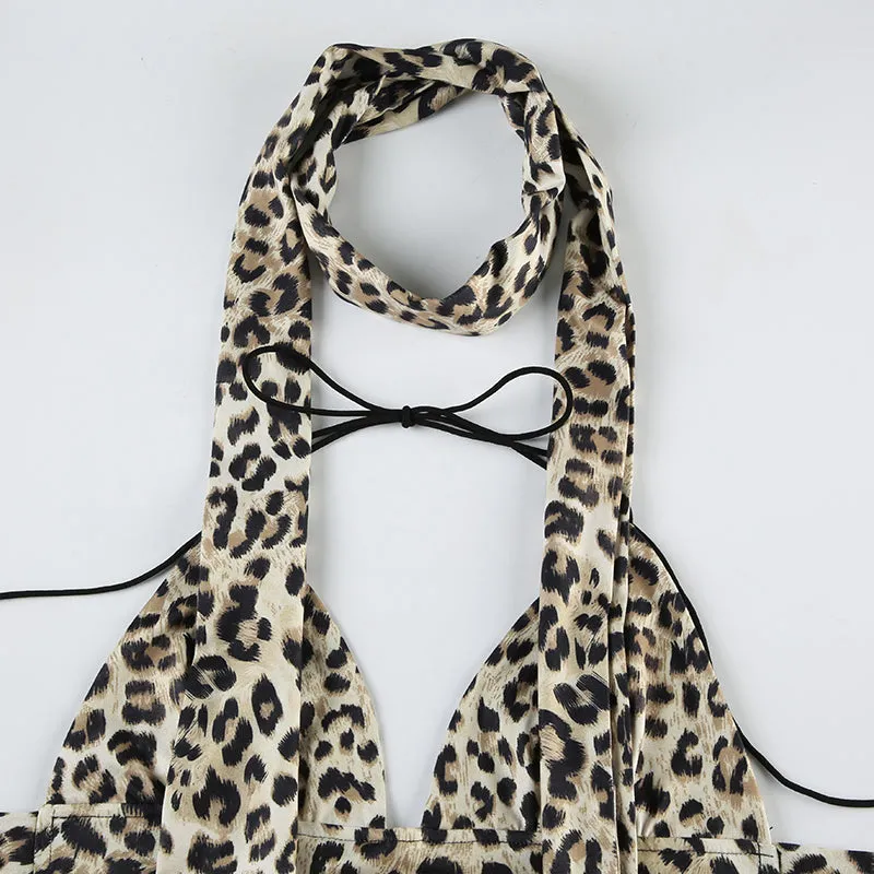 Neva Leopard Print Scarf Tie Halter Top