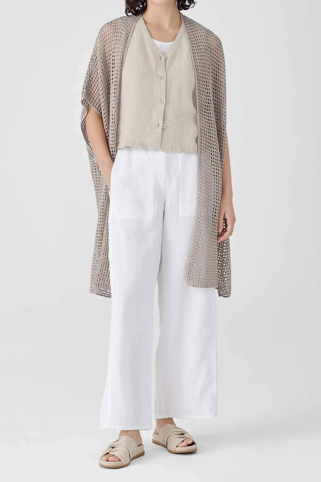 Organic Linen Délavé Long Cardigan Natural