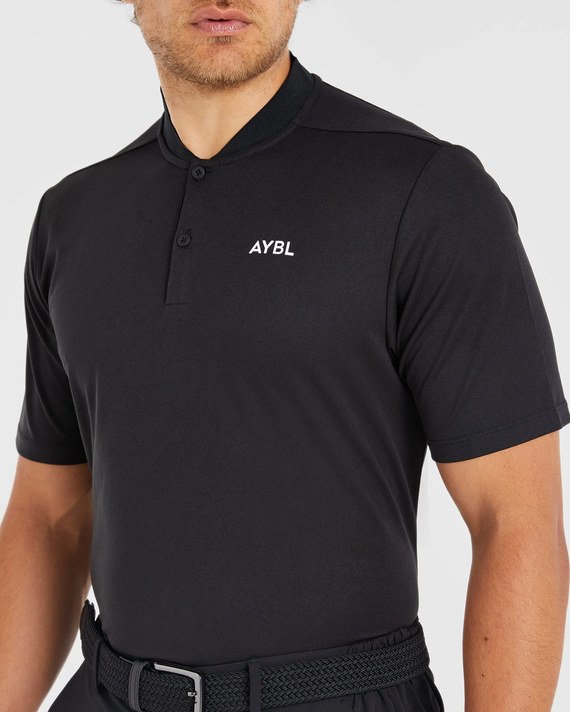 Performance Collarless Polo Shirt - Black