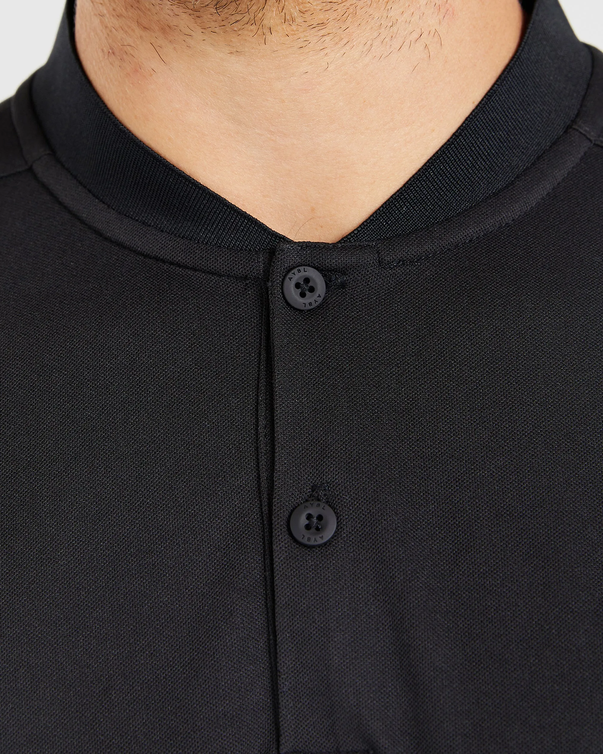 Performance Collarless Polo Shirt - Black