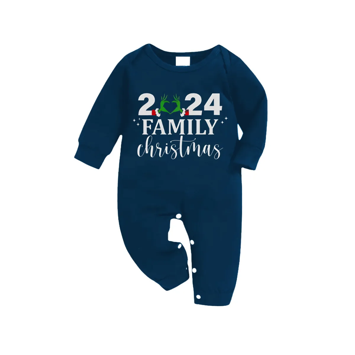 "2024 Family Christmas" Quirky Heart Letter Print Blue Long Sleeve Top With Blue Plaid Family Matching Pajamas