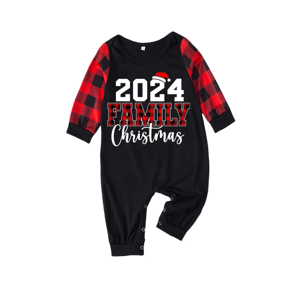 "2024 Family Christmas" Text Print Black & Red Plaid Christmas Matching Pajamas