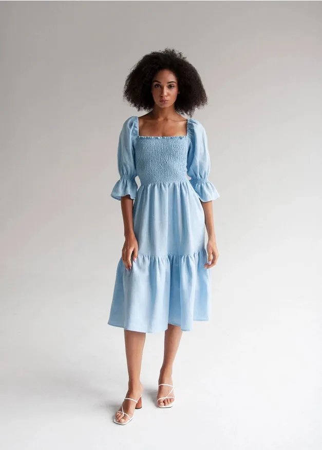 "Camila" Sky Blue Midi Dress