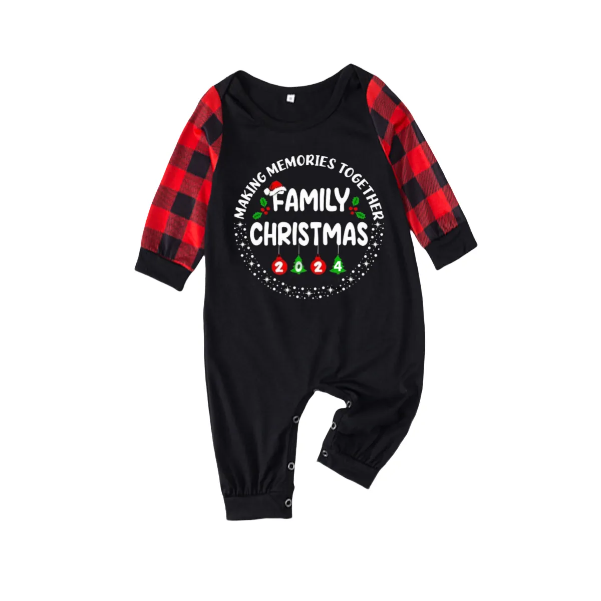 "Making Memories Together Family Christmas 2024" Text Print Black & Red Plaid Family Matching Pajamas