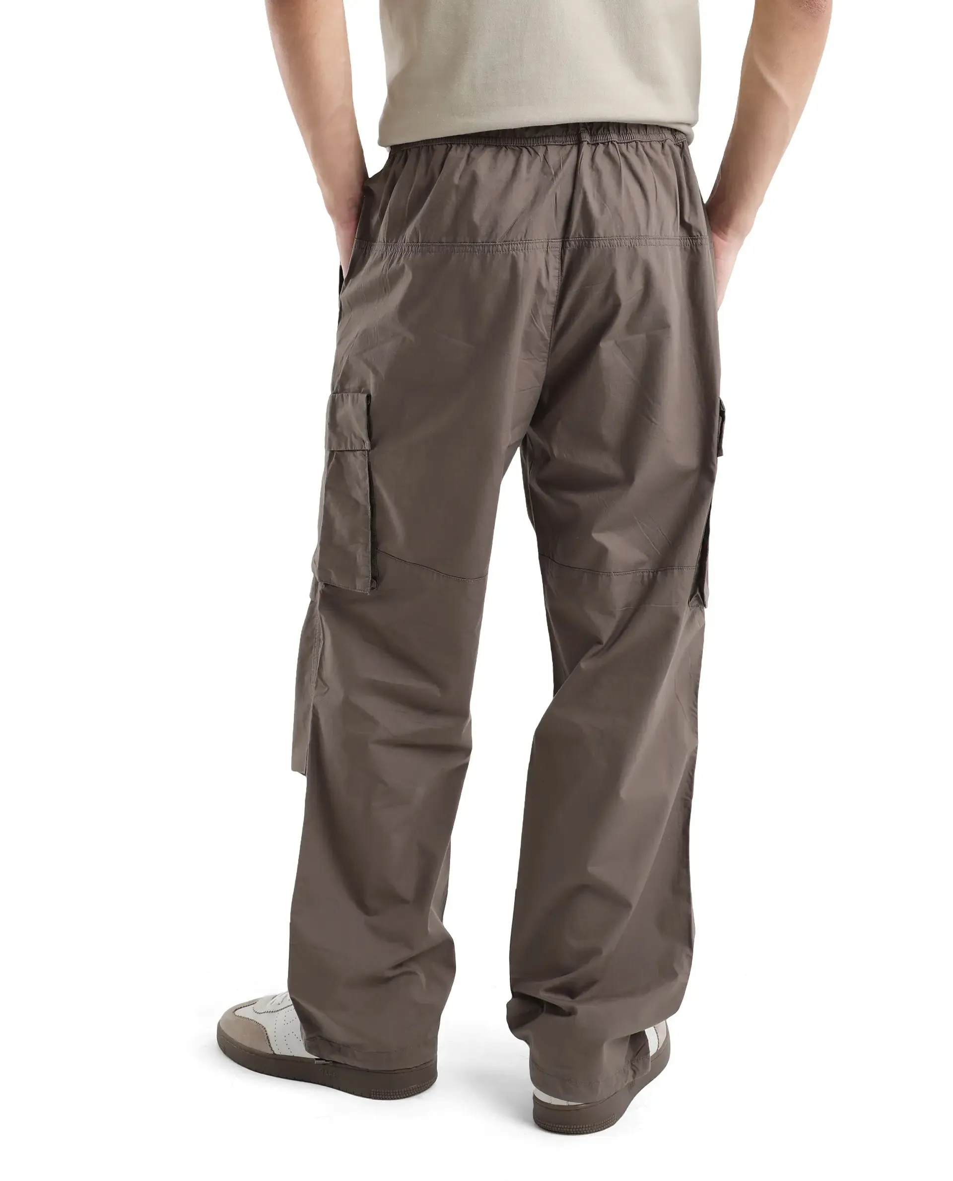 Rare Rabbit Men's Parc Dusky Olive Parachute Fabric Regular Fit Multipocketed Cargo Style Trouser