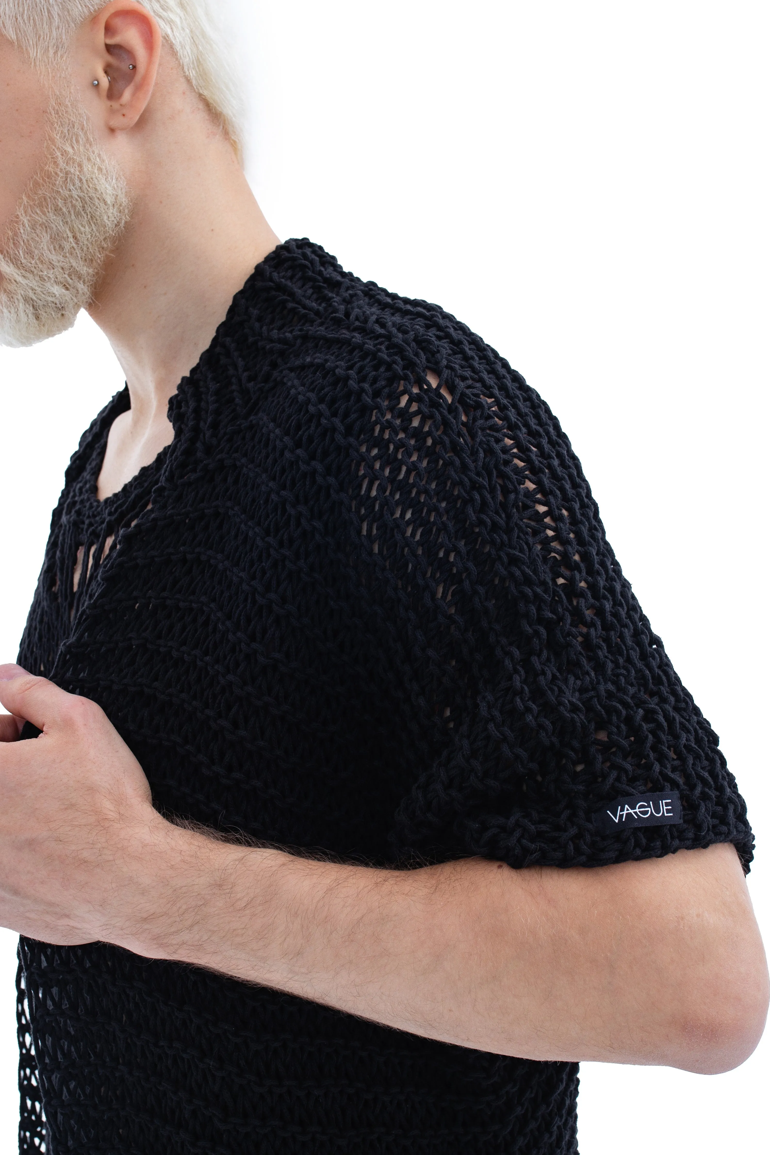 RUN(A)WAY LONG HAND-KNITTED DROP-SHOULDERED SHEER JACKET