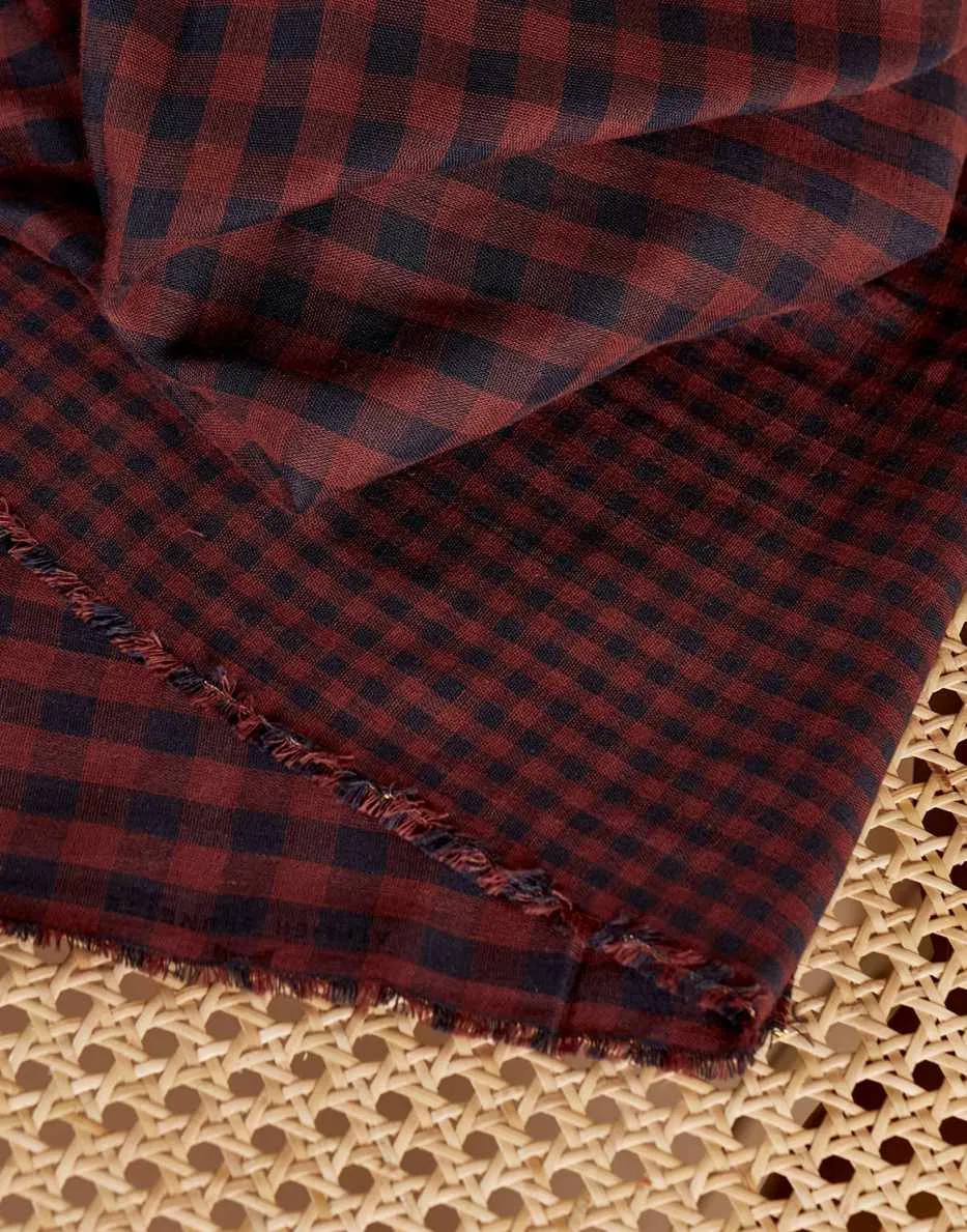 Rust & Night Double Sided Gingham Cotton Double Gauze Fabric, Atelier Brunette