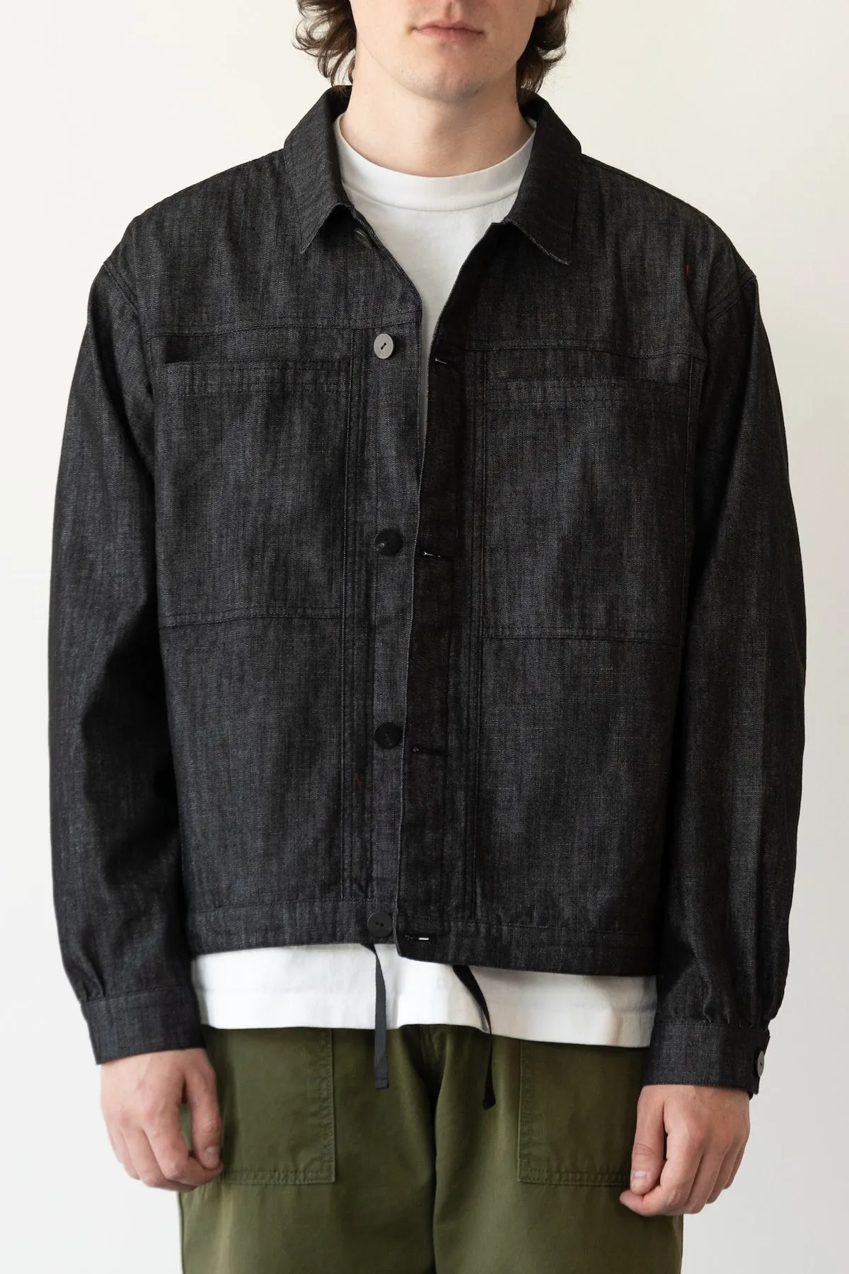 Shirring Trucker Jacket - Black