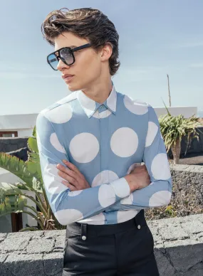 Sky Blue Oversize Polka Dot Viscose Shirt