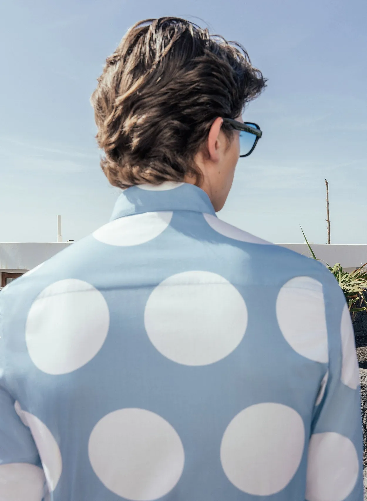 Sky Blue Oversize Polka Dot Viscose Shirt