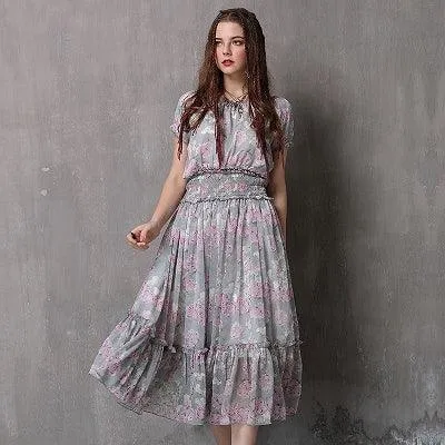 Sleeve Swing Hem Floral Print Dress