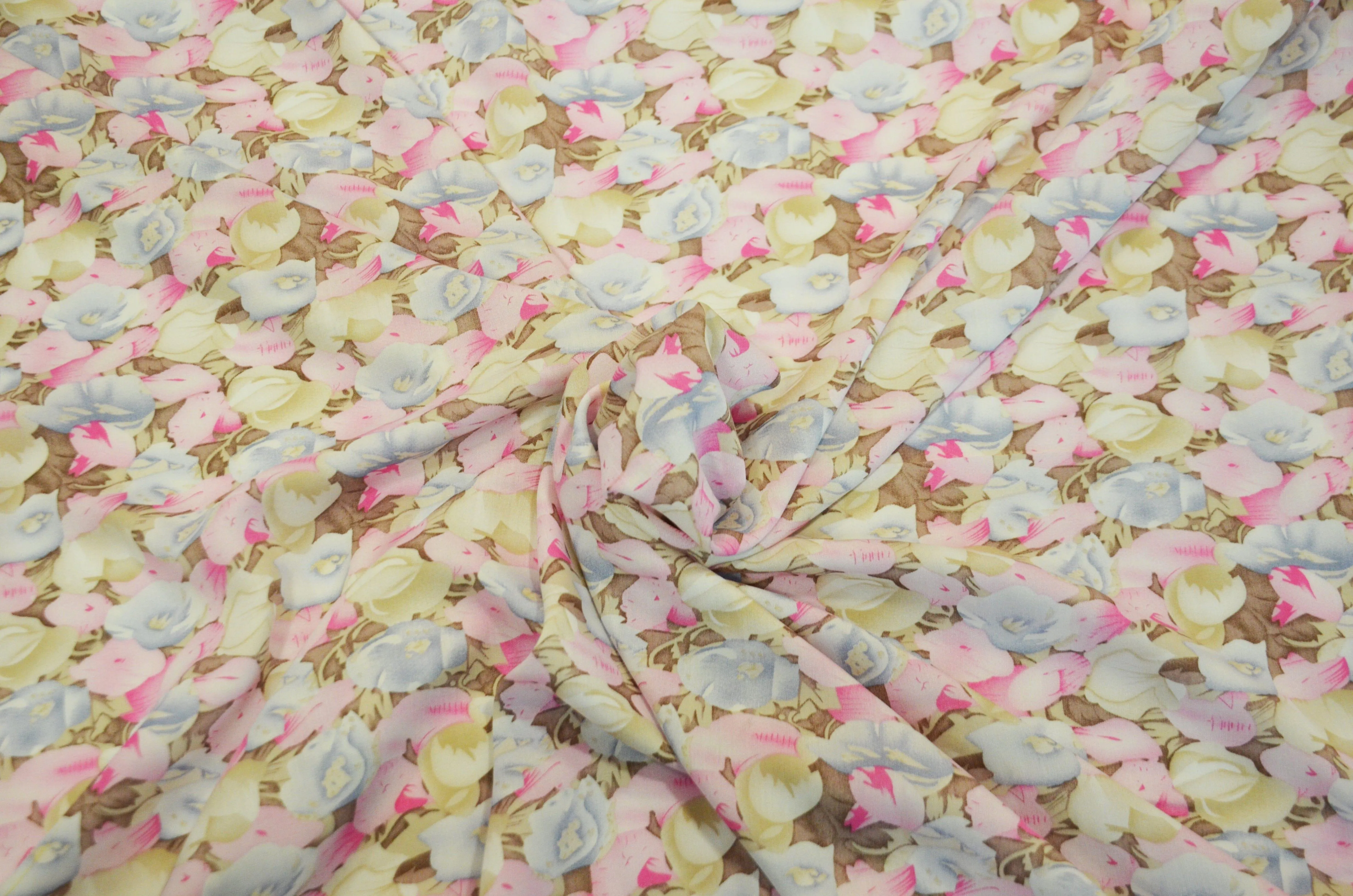 Spring Floral Rayon Challis Fabric by the Continuous Yard | 60" Wide | Flower Rayon Challis Fabric | Rayon Challis for Dresses and Skirts |