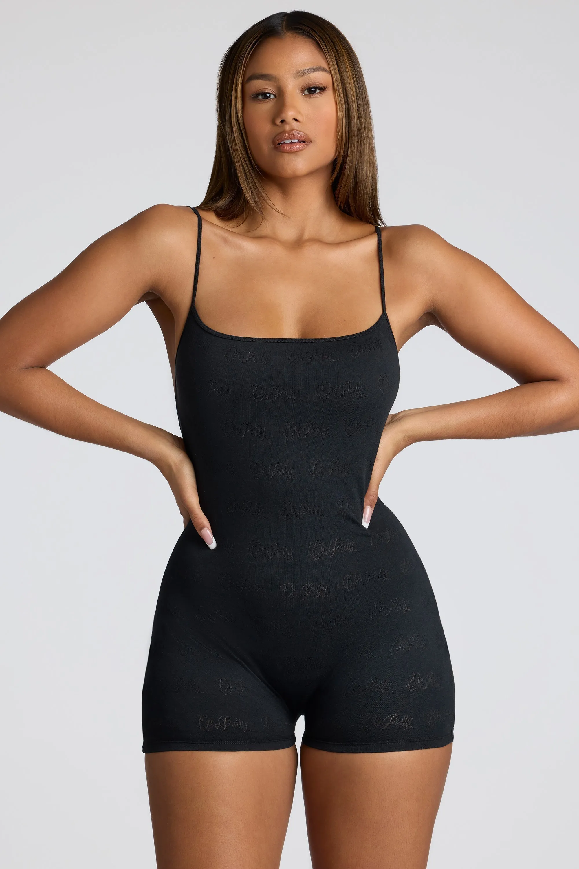 Strappy Low Back Pointelle Romper in Black