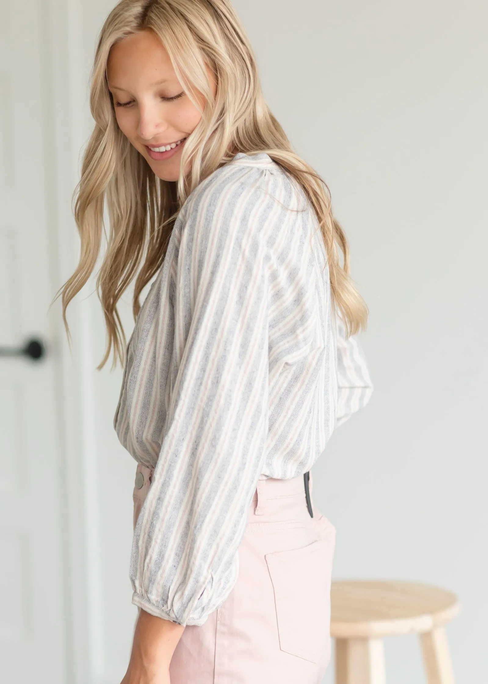 Striped Flowy Beach Blouse - FINAL SALE