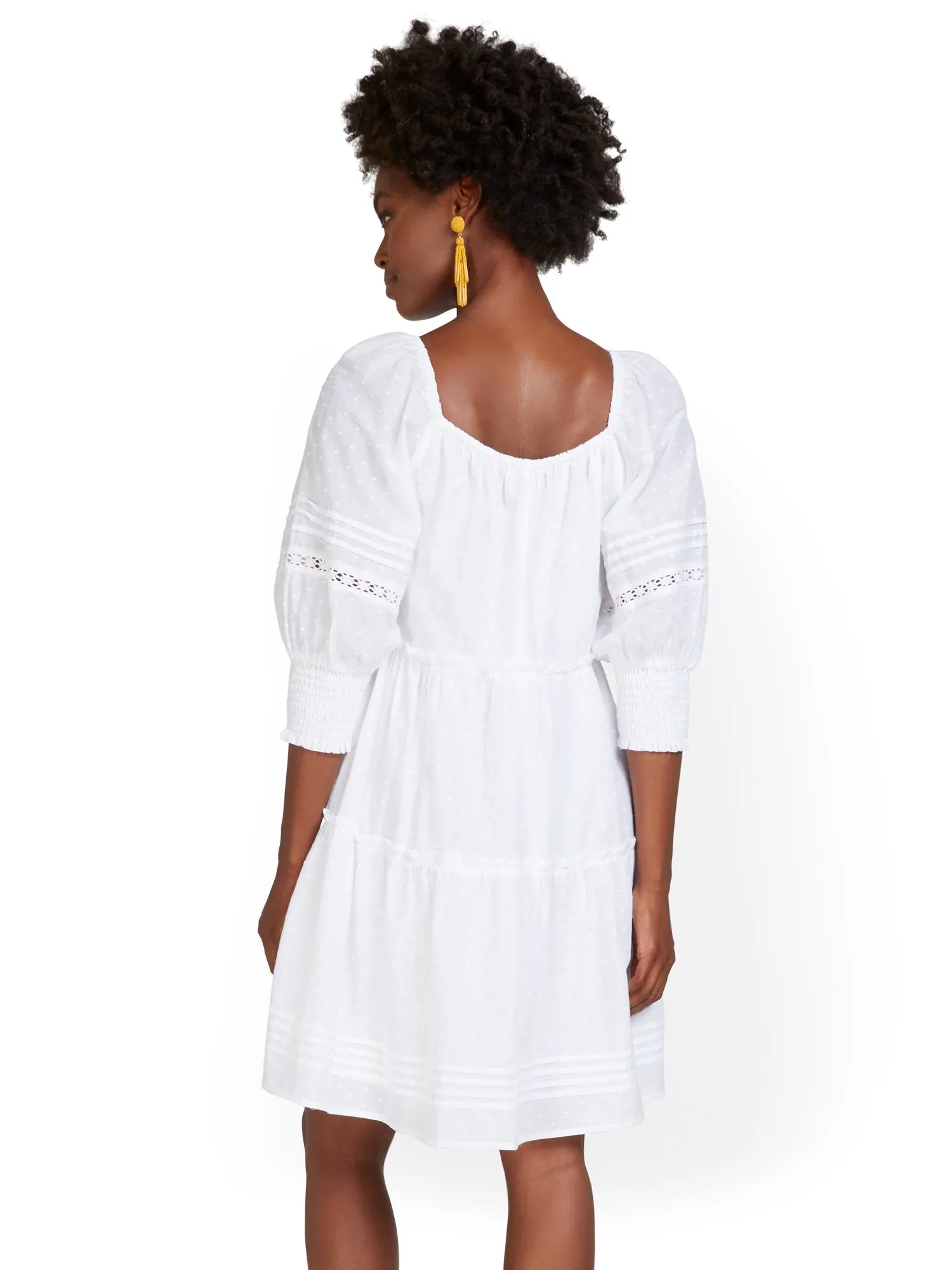 Swiss Dot Puff-Sleeve Dress