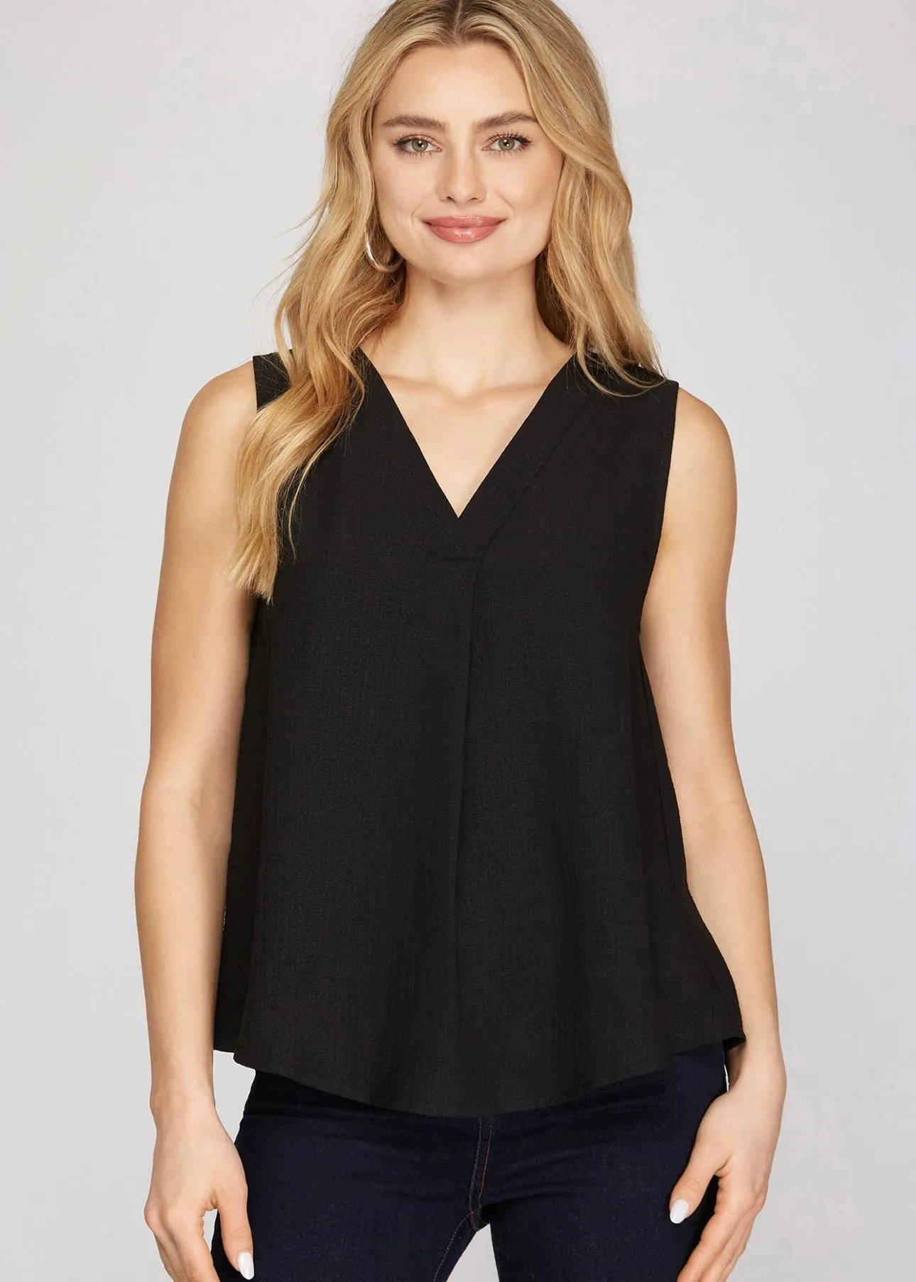 Textured Sleeveless V Neck Tank Top - 3 Colors!