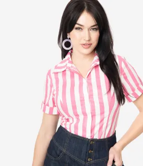 Unique Vintage Pink & White Stripe Mazzie Blouse