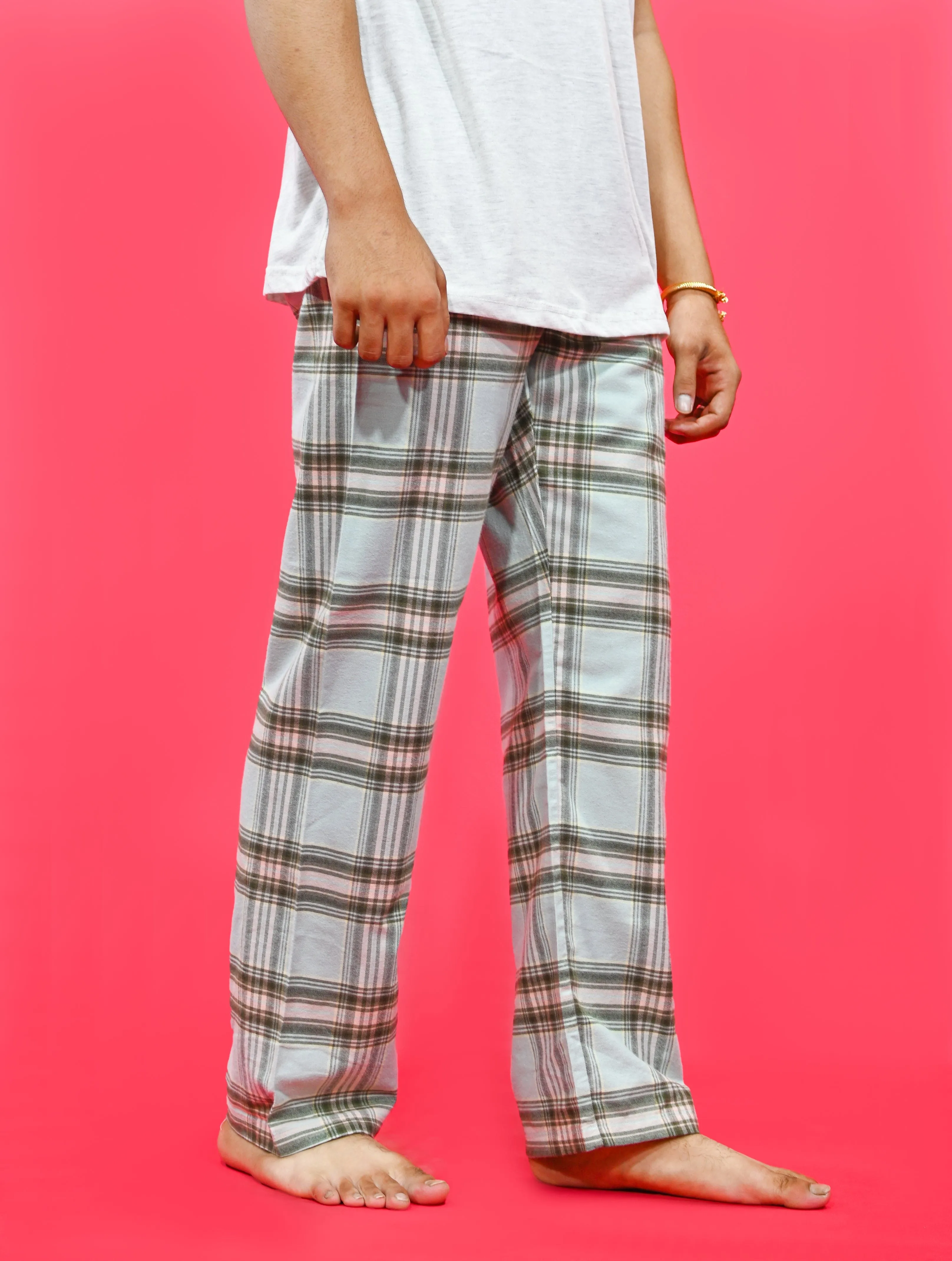 Unisex Checked Loungewear Comfy Soft Hunter Green Cotton Trouser