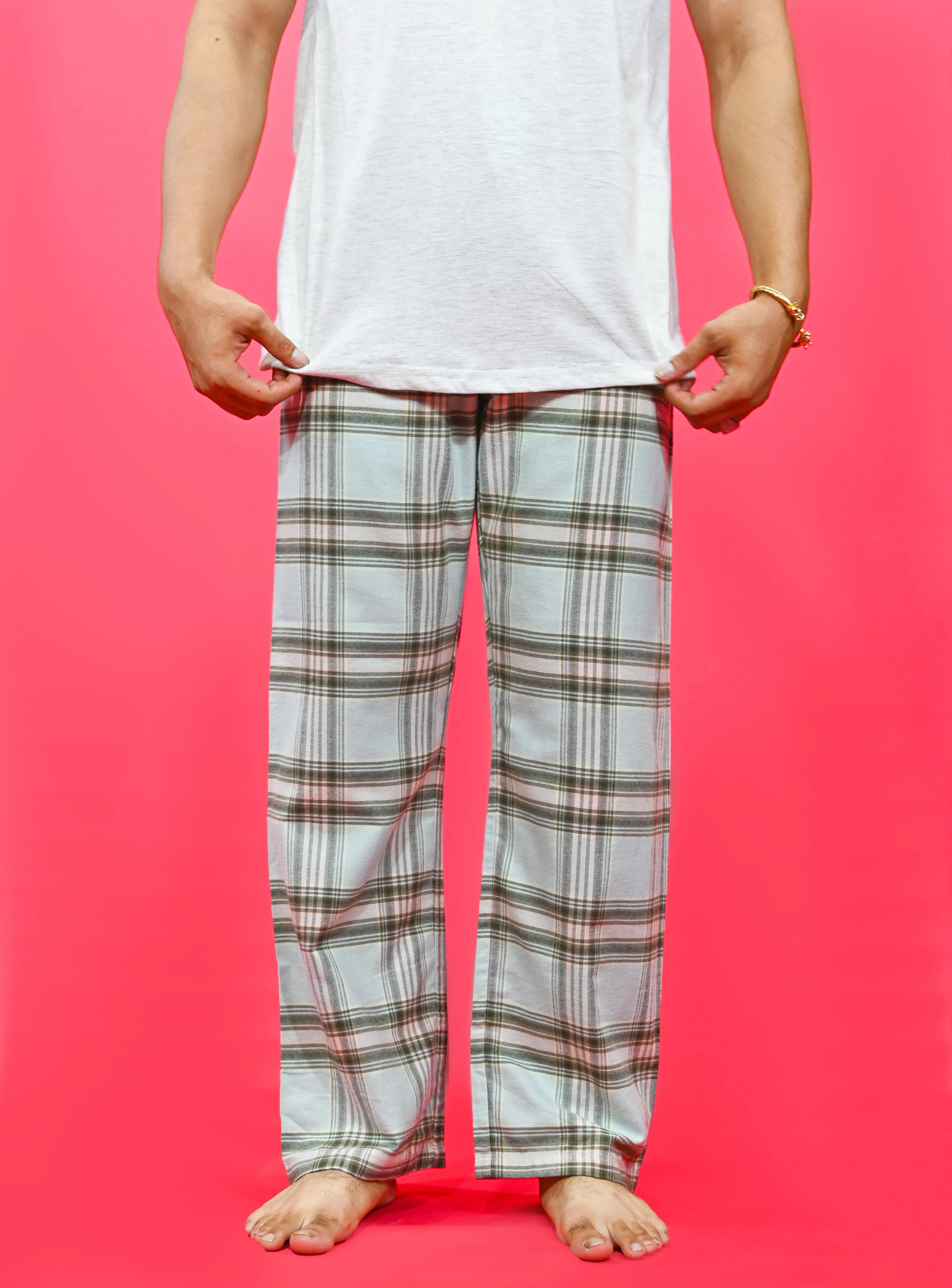 Unisex Checked Loungewear Comfy Soft Hunter Green Cotton Trouser