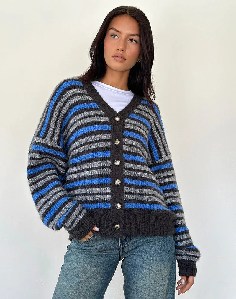 Uriela Cardigan in Light Grey and Blue Grey Stripe