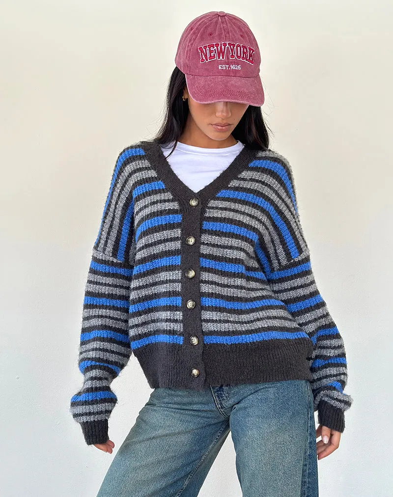 Uriela Cardigan in Light Grey and Blue Grey Stripe