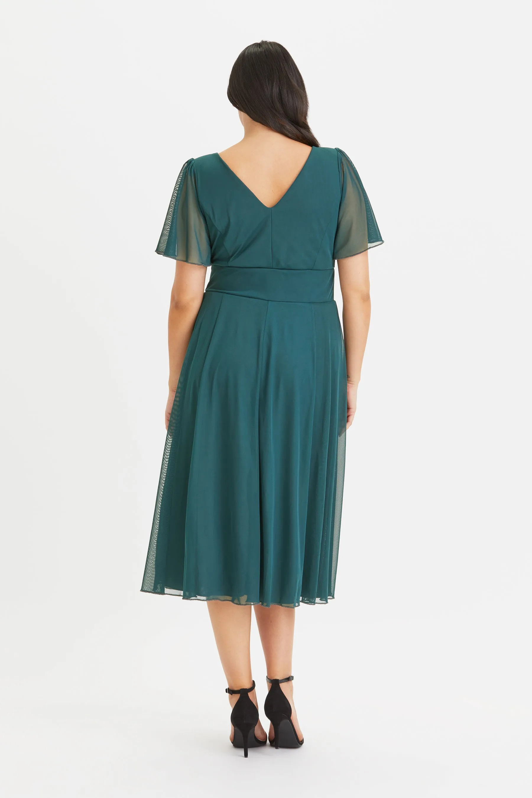 Victoria Green Angel Sleeve Mesh Midi Dress