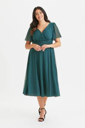 Victoria Green Angel Sleeve Mesh Midi Dress