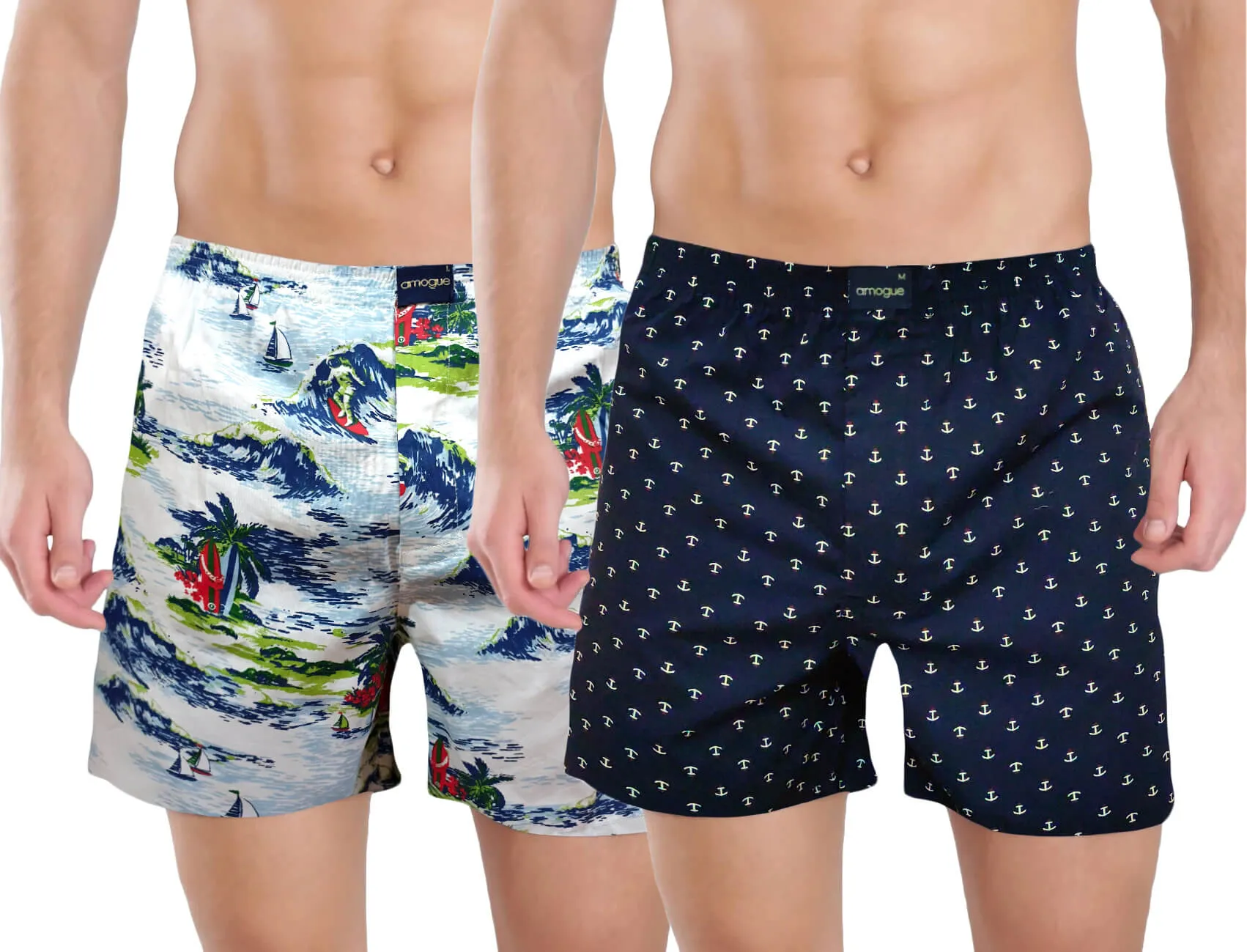 White Beach & Navy Anchor Printed Men Boxers