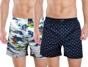 White Beach & Navy Anchor Printed Men Boxers