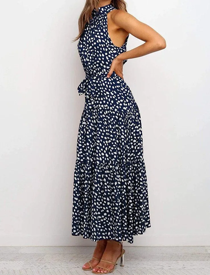 Women’s Casual Halter Neck Floral Backless Long Maxi Dress