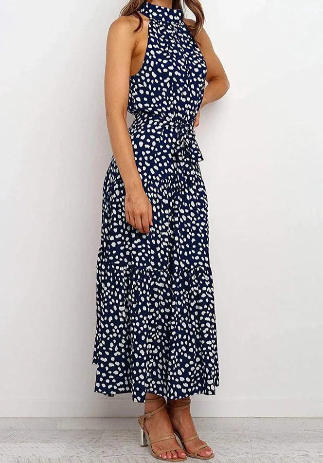 Women’s Casual Halter Neck Floral Backless Long Maxi Dress