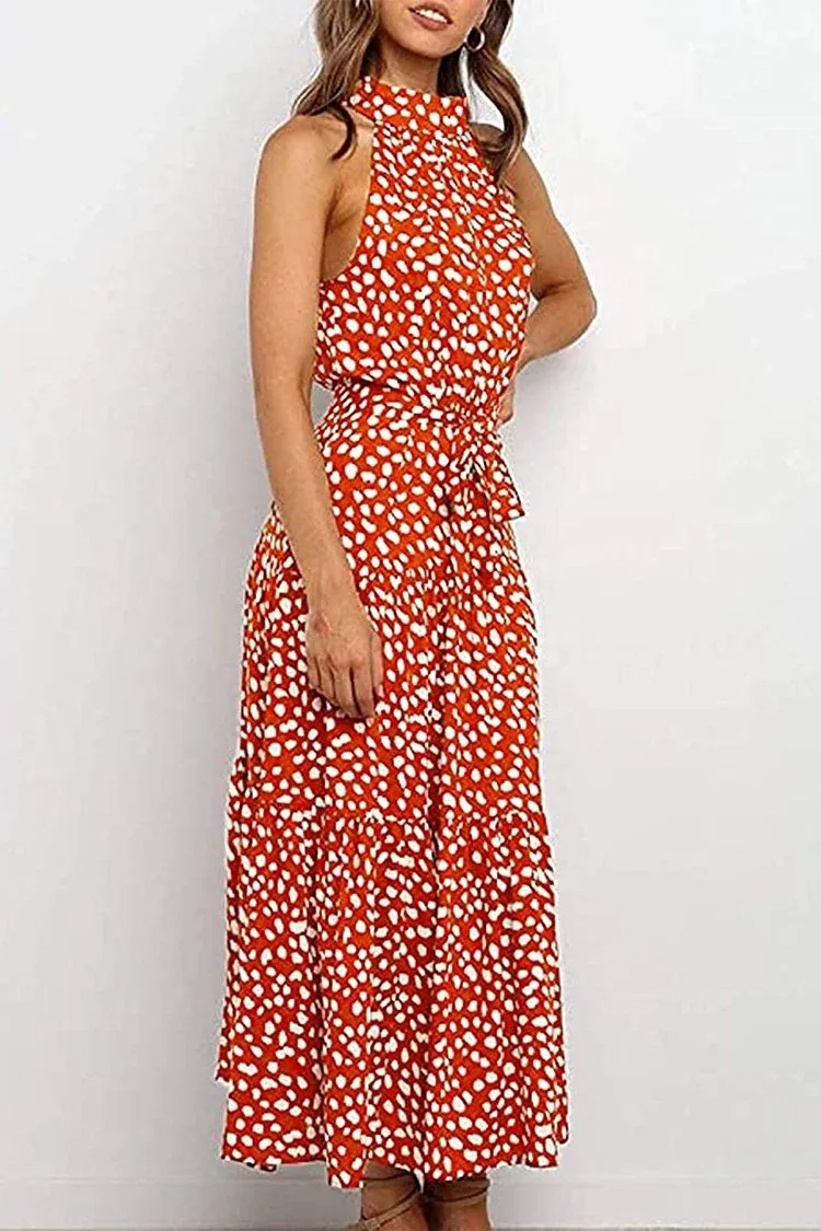 Women’s Casual Halter Neck Floral Backless Long Maxi Dress