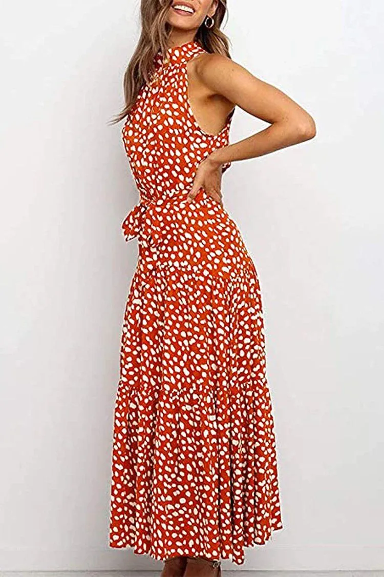 Women’s Casual Halter Neck Floral Backless Long Maxi Dress