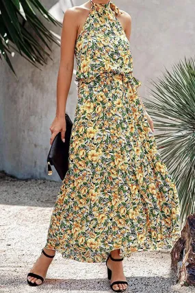 Women’s Casual Halter Neck Floral Backless Long Maxi Dress